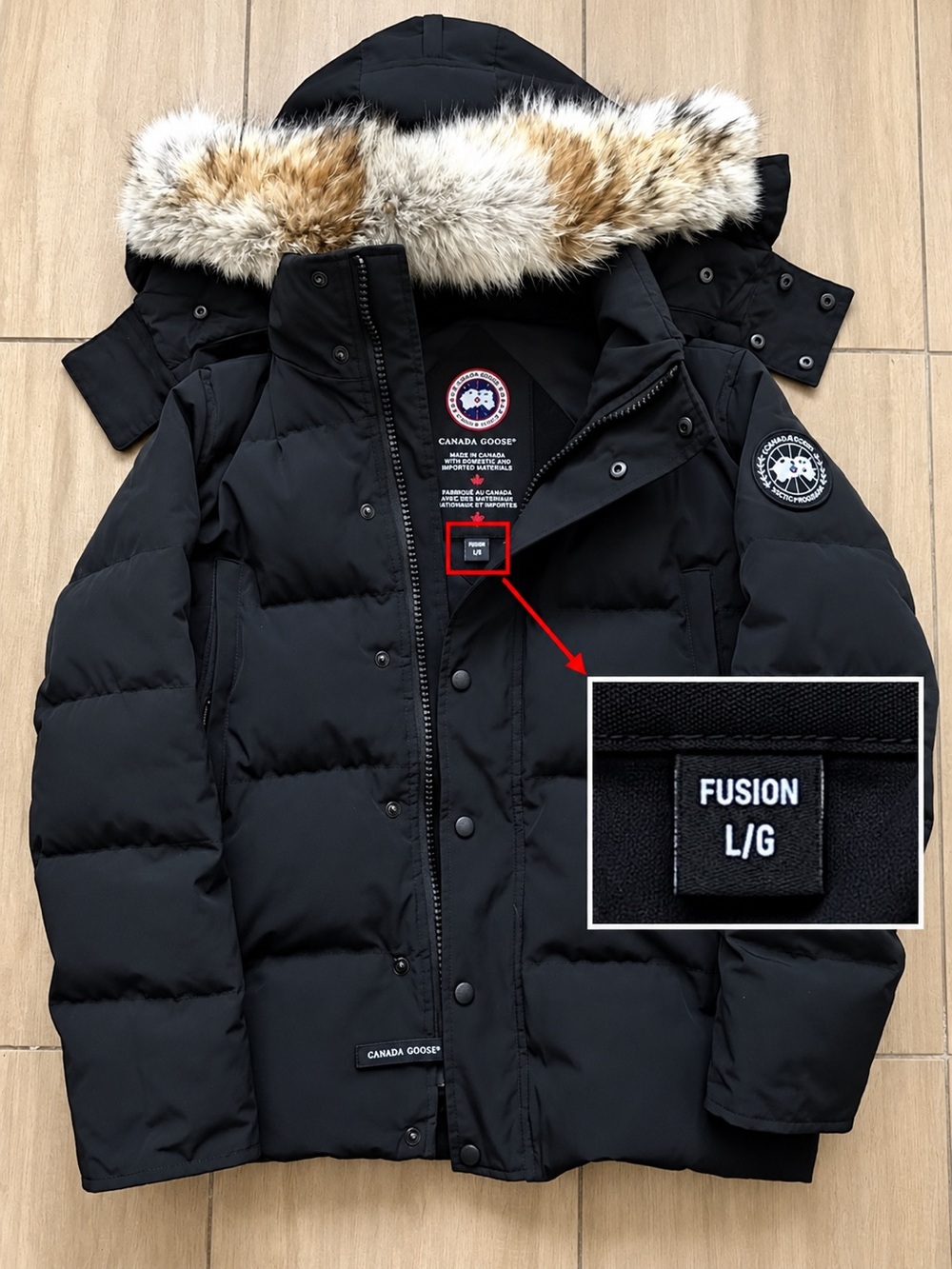 Canada Goose Black Fusion Puffer Jacket with Fur-Trim Hood